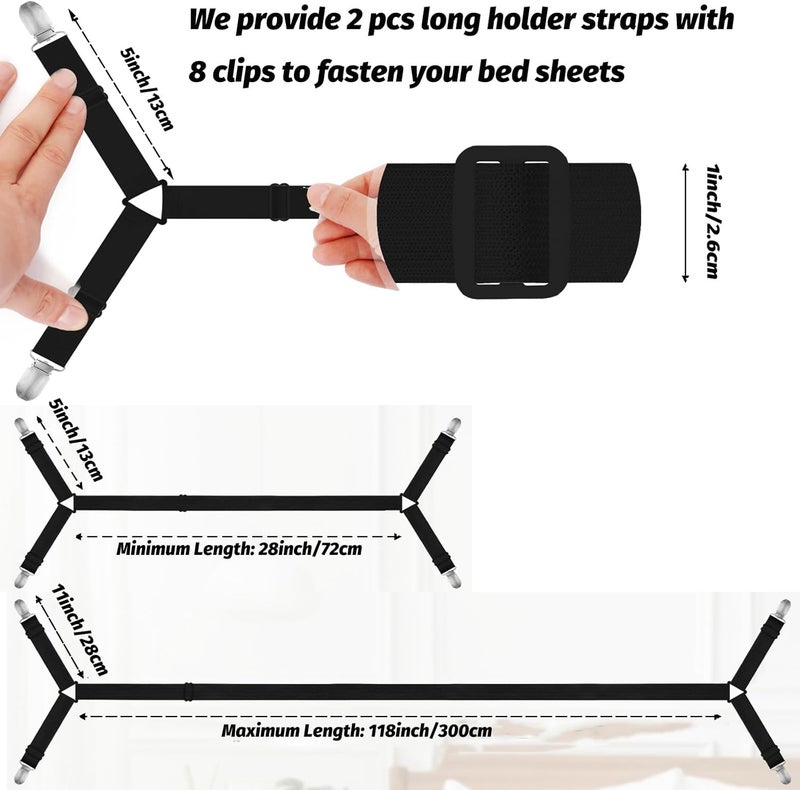 Eiruseed Bed Sheet Holder Straps, 2 Pcs Adjustable Mattress Sheet Clips, Bed Sheet Fasteners Elastic Sheet Suspenders to Keep Bed Sheet in Place for Different Beds (X-Black) - Image 2